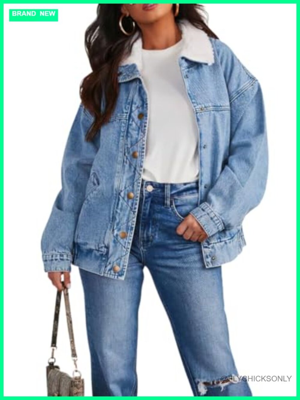 Oversized Sherpa Lined Denim Jacket Faux Fur Collar Trucker Coat